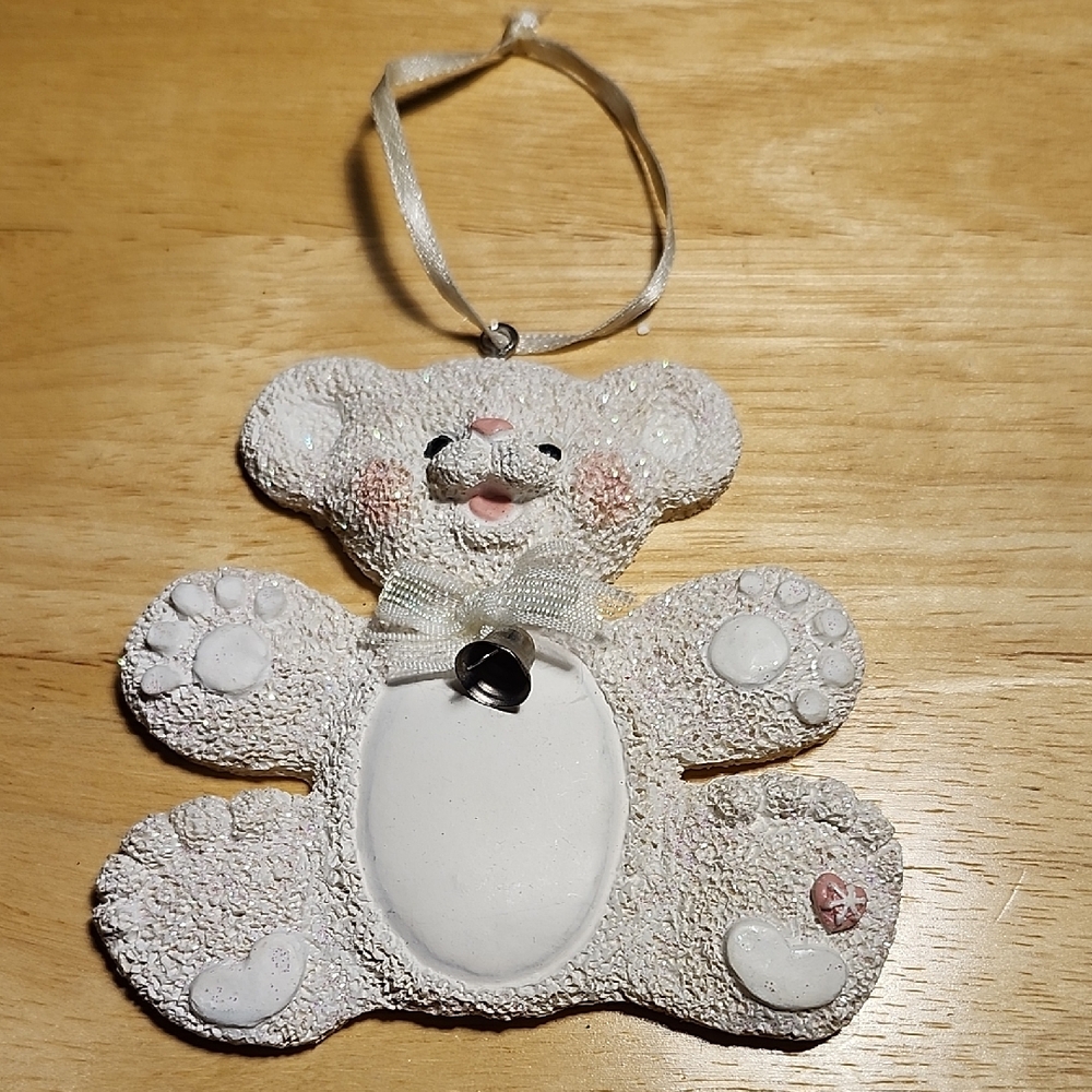 Adorable White Bear Ornament with Ribbon & Bell